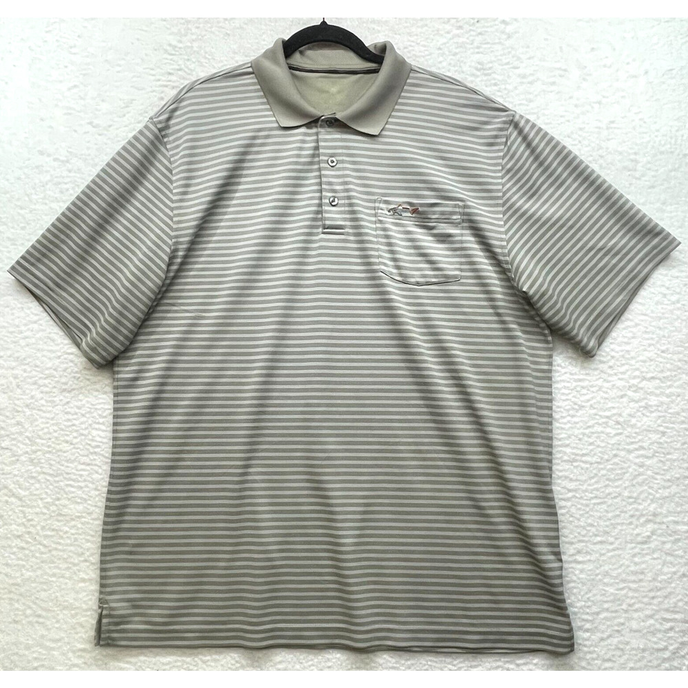 Greg Norman Shirt Mens Extra Large Beige Brown Striped Golf Performance Rugby